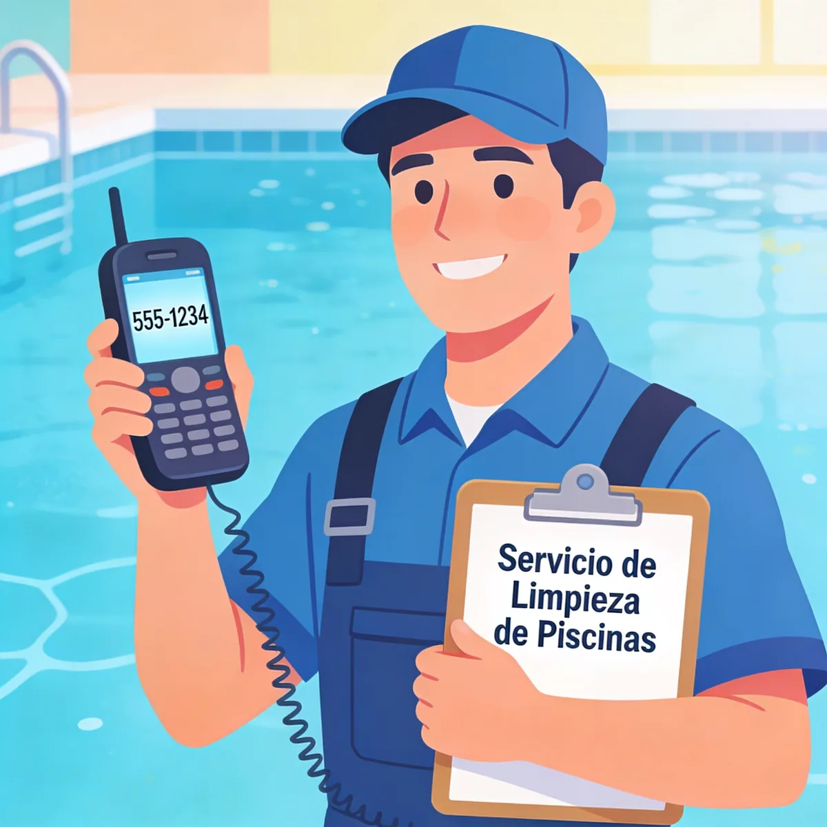 Técnico de limpieza de piscinas listo para atender una cotización
